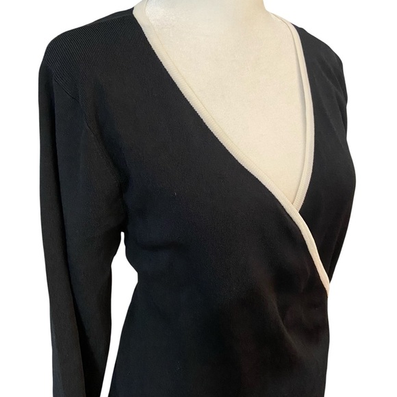 Grace Dane Lewis Mock Wrap Colorblock Dress Size L Black White Stretch Career - Picture 3 of 11